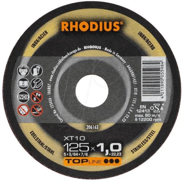 Rhodius Extra Thin Abrasive Cutting Disc XT10 - 115mm For Stainless Steel