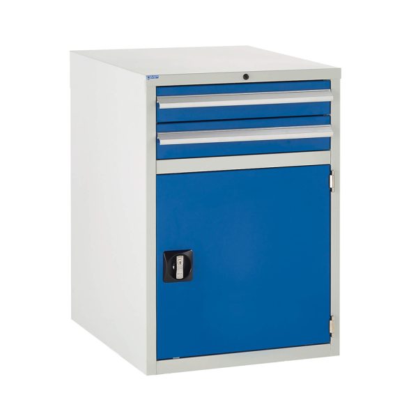 Edubench Underbench System - 600mm combi (Grey Cabinet and Blue Doors)