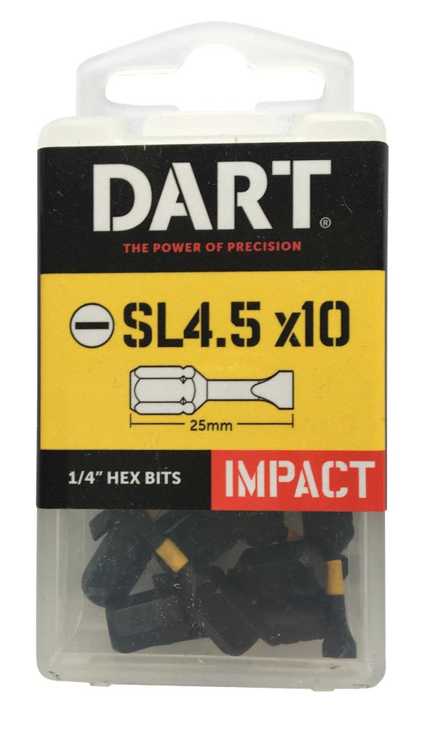 Impact Driver Bit Slotted 4.5 x 0.6 x 25mm - Pack of 10